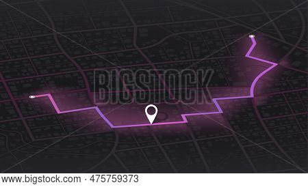 Isometric Gps Map Navigation To Own House. City Top View. View From Above The Map Buildings. Detaile