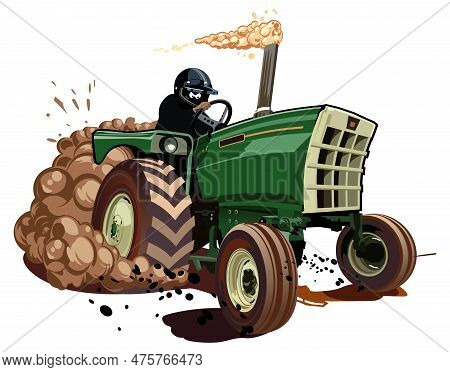 Vector Cartoon Race Crazy Tractor With Driver. Available Eps-10 Vector Format Separated By Groups Fo