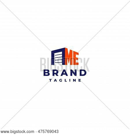 Simple Storage Door Beside Initial Letter Me Logo Design. Initial Letter Me Next To Garage Door Icon