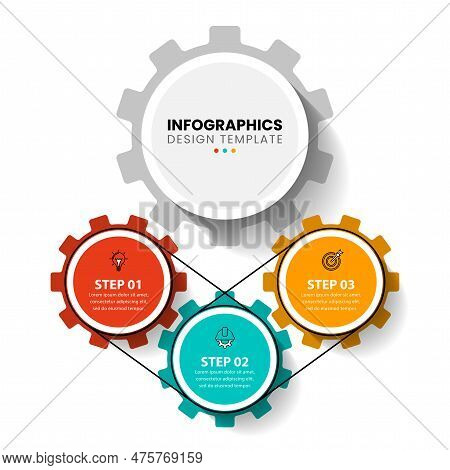 Infographic Template With Icons And 3 Options Or Steps. Gears. Can Be Used For Workflow Layout, Diag