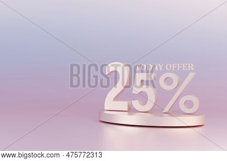 3d Rendering. 25 Percent Off With Freespace For Texting On Pastel Pink Background. Special Offer 20%