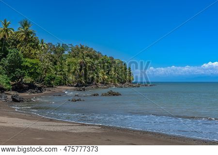 Sandy Beach Of The Small Town Of Drake Bay, Puntarenas, Costa Rica