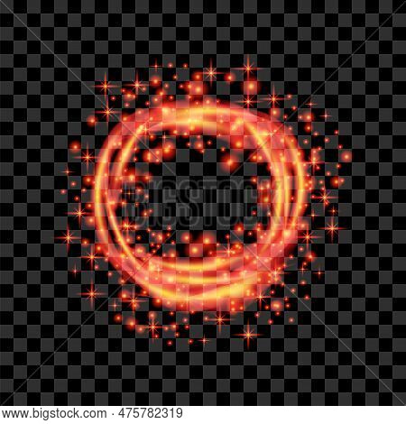 Vector Blurred Fire On Dark Background. Cartoon Flames. Bonfire Burst. Hot Red Sparks. Dangerously A