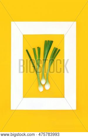 Spring Onions Healthy Salad Background Border. Fresh Food, High In Vitamins, Minerals, Antioxidants,