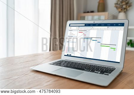 Project Planning Software For Modish Business Project Management On The Computer Screen Showing Time