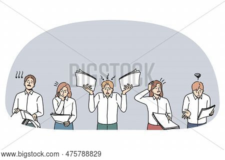 Unhappy Businesspeople With Paperwork Frustrated With Bad Financial Results. Upset Confused Employee