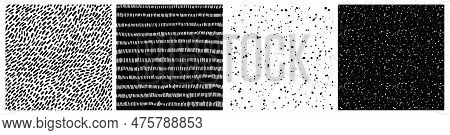 Abstract Dotted And Stripes Patterns Set. Seamless Grunge Speckle Texture. Monochrome Backgrounds Wi
