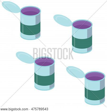 Open Empty Tin Can. Cartoon Style. Seamless Pattern. Vector Illustration .