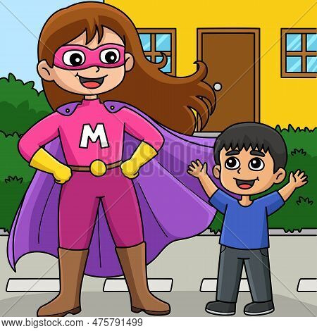 This Cartoon Clipart Shows A Mothers Day Supermom Illustration.