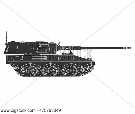 Military Armored Vehicle Black Doodle. Self-propelled Howitzer. German 155 Mm Panzerhaubitze 2000. V