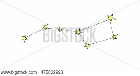 Vector Abstract Constellation In Doodle Flat Style. Big Dipper, Great Bear, Ursa Major. Simple Color