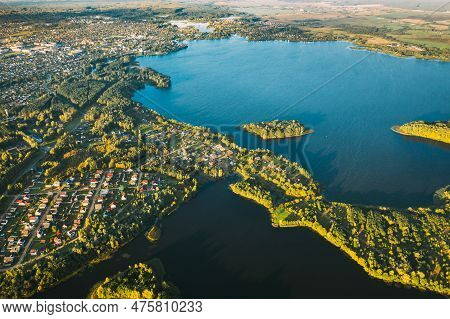 Lyepyel, Lepel Lake, Beloozerny District, Vitebsk Region. Aerial View Of Lyepyel Cityscape Skyline I