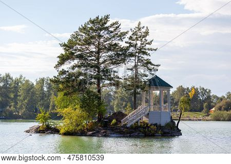14.08.2022, Altai Republic, Russia. A Small Island On Lake Aya In The Altai Territory Or The Altai R