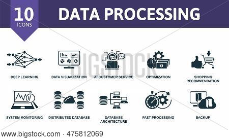 Data Processing Outline Set. Creative Icons: Deep Learning, Data Visualization, Ai Customer Service,