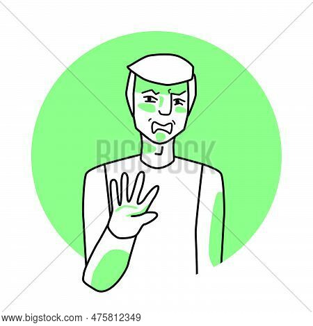 Adult Man With Emotion Of Disgust, Facial Expression With Hands. Disgusted Male With White Hair, Exp