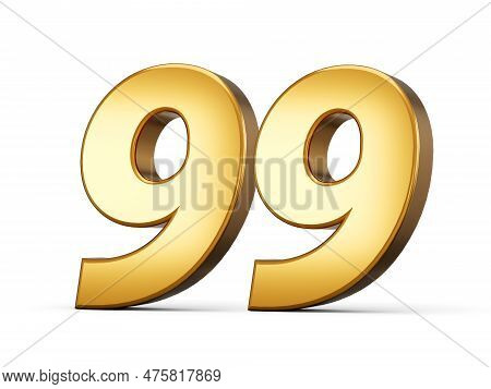 3d Shiny Gold Number 99, Ninety Nine 3d Gold Number Isolated On White Background, 3d Illustration