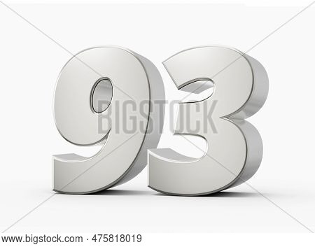 Silver 3d Numbers 93 Ninety Third. Isolated White Background 3d Illustration