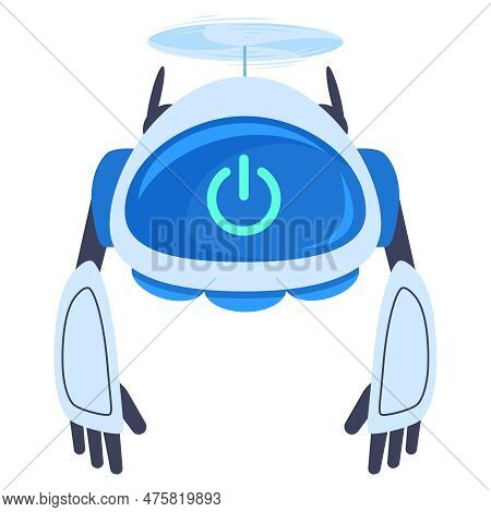 Cartoon Aerial Drone, Cute Robot Quadcopter Mascot. Modern Flying Drone With Propellers, Innovation