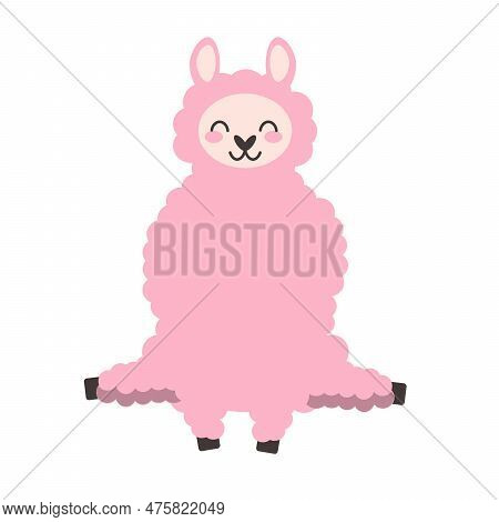 Cute Fluffy Llama Isolated On A White Background. Hand Drawn Alpaca Flat Vector Illustration. Nurser