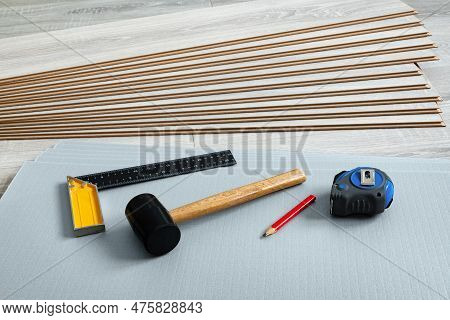 Background Of Stacked Laminate And Heat And Sound Insulation Sheets. Repair And Decoration Of Premis