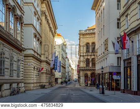 Vienna, Austria - October 2021: Herrengasse Street In Center Of Vienna