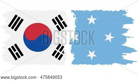 Federated States Of Micronesia And South Korea Grunge Flags Connection, Vector