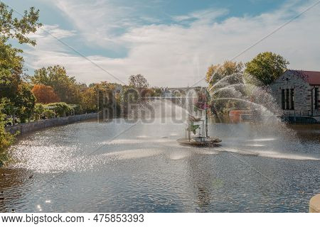 City Fountain In Old European City Bietigheim-bissingen In Germany. The City Park Of Bietigheim-biss