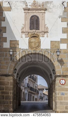 Arco De La Concepcion, Gate Of Bastioned Town Wall, Built 1611. Alcantara Streets Old Town, Caceres,