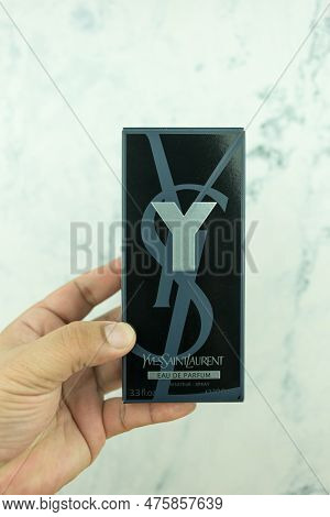 Samut Prakan, Thailand - May 5, 2023 : A Box Of Man Perfumery Yves Saint Laurent Y Eau De Parfum In 
