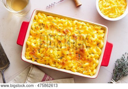 American Dish Mac And Cheese. National Cuisine. Vegetarian Food.