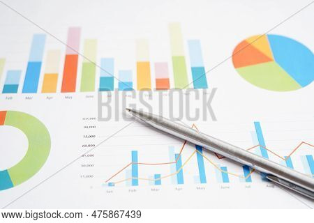 Pen On Chart Or Graph Paper. Financial, Account, Statistics And Business Data Concept.