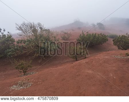 Picturesque Erosion Red Earth And Sand Hills Desert Landscape Near The Viewpoint Mirador De Abrante 