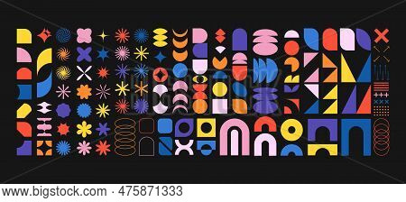 Brutalist Shapes For Swiss Minimal Style Design. Constructor Of Trendy Geometric Postmodern Primitiv