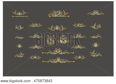 Calligraphic Flat Floral Laurel Wreath, Mandala, Ornaments, Ribbon, Crown For Design S & S