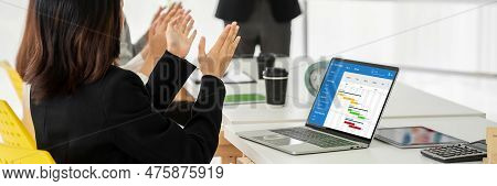Project Planning Software For Modish Business Project Management On The Computer Screen Showing Time