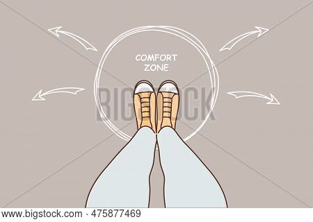 Human Legs And Inscription Comfort Zone On Pavement For Concept Of Self-improvement And Fight Agains