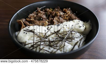 Gyu Cheese Don Consist Of Juicy Beef, Sautéed And Served Over Rice With A Savory, Creamy Cheese Sauc