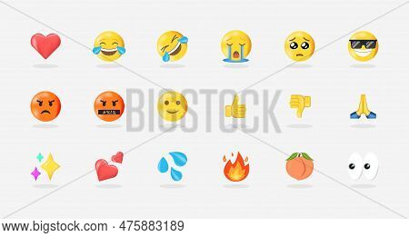 Pack Of Most Use Emoticons, Heart, Laugh, Rolf, Cry, Sad, Angry, Thumb Up Down, Peach, Fire, Sparkle