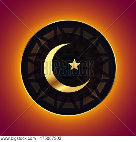Traditional Golden Islamic Crescent Sign For Spiritual Belief Vector