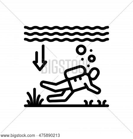 Black Line Icon For Depth Diving Profundity Deepness Profoundness Underwater Swimming Skin-diving Sn