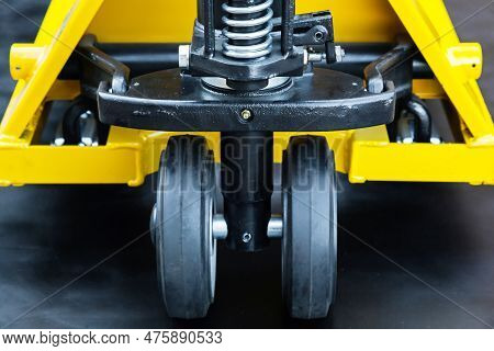 Wheelbarrow For Transportation Of Pallets With Cargo, Close-up.