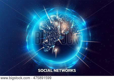 World Globe Technology. 3d Digital Earth Map. Connect With Space. Global Tech Network. Futuristic Pl