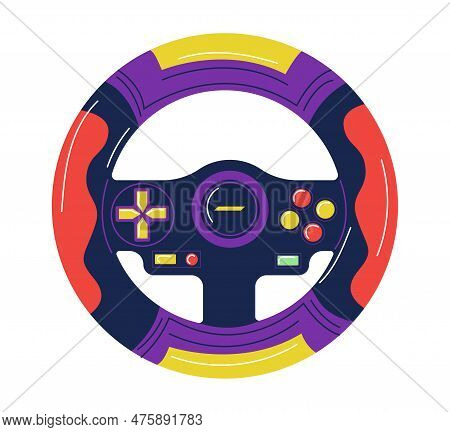 Steering Wheel Joystick. Video Game Control Device. Wireless Gamepad With Keypad Buttons. Gaming Tec