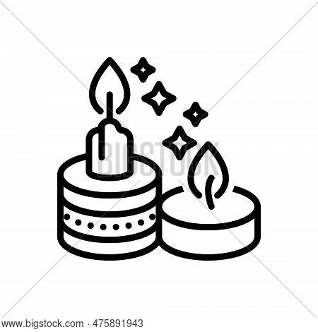 Black Line Icon For Candles Candlestick Wax Skyer Bougie Flame Burn Scented