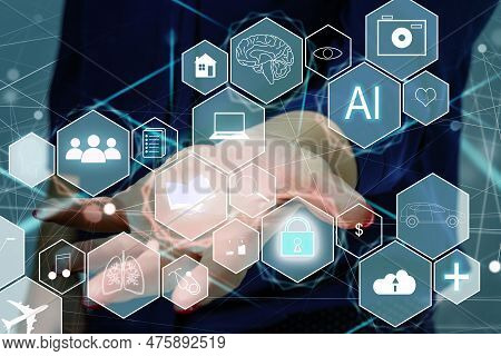 Ai Tech, Businessman Show Virtual Graphic Global Internet Connect Chatgpt Chat With Ai, Artificial I
