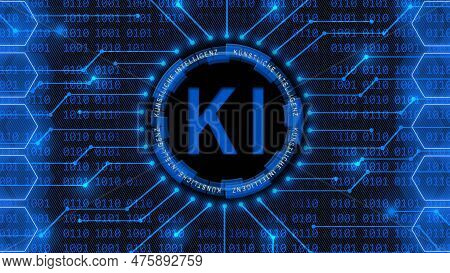 Artificial Intelligence (in German Kuenstliche Intelligenz) Ki Lettering - Abstract Background Of 4-