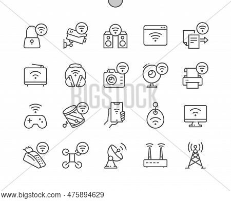 Wireless And Wifi. Remote Internet Access. Digital Camera. Wireless Pay. Pixel Perfect Vector Thin L