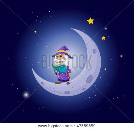 Illustration d'un Assistant, tenant un livre près de la lune