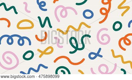 Fun Colorful Doodle Pattern. Creative Minimalist Style Art Abstract Background With Bright Cute Elem