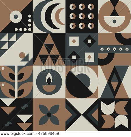 Abstract Geometric Pattern Design In Retro Style.